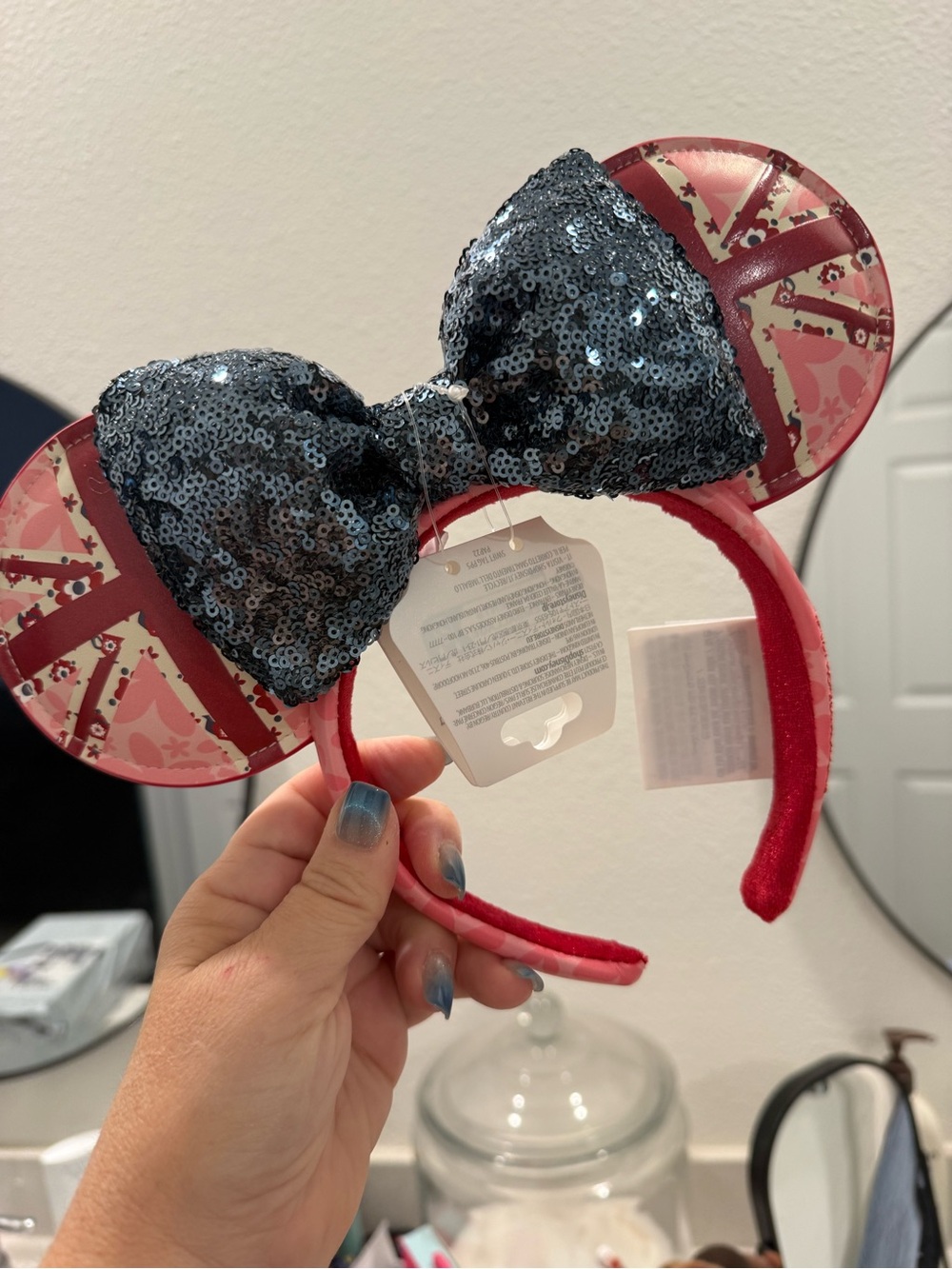 Disney Minnie Mouse Ear Headband with Sequin Black Bow and Pink Accents
